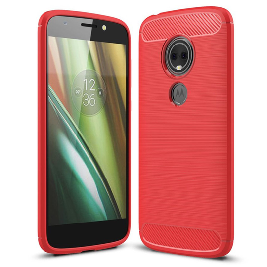 Motorola Moto E5 Play Hiilikuitu Harjattu Pintainen Pehmeä Silikooni Muovi Takasuoja Kuori - Punainen