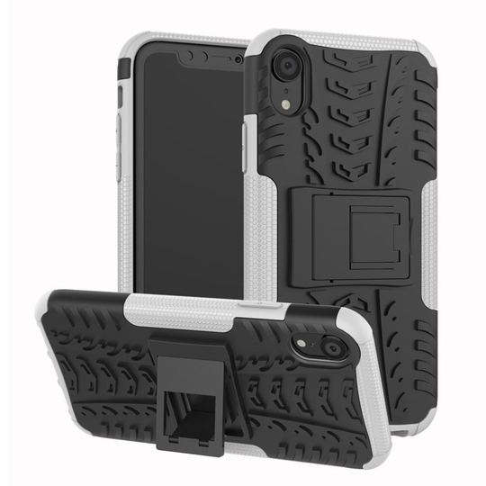 iPhone 9 Renkaan Rakenne Pintainen Hybriidi Muovi Takasuoja Kuori Jalkatuella - Valkoinen