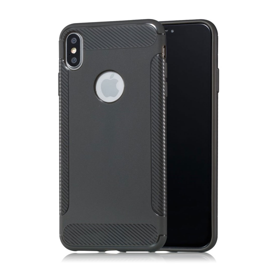 iPhone XS hiilikuitu harjattu silikooni muovinen pehmeä takasuoja kuori - Harmaa