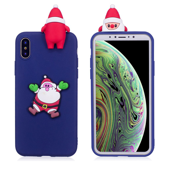 iPhone XS 3D joulu kuviollinen silikooni muovinen takasuoja kuori nukke koristeella - Sininen Joulupukki