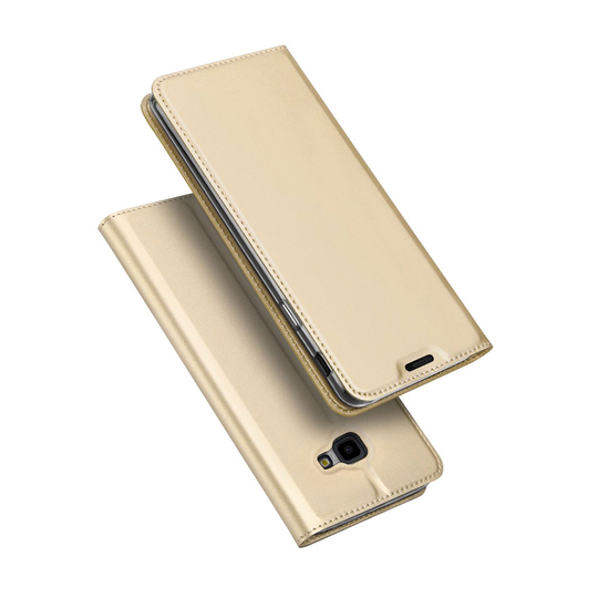 Samsung Galaxy J4 Plus (2018) DUX DUCIS metalli pintainen synteetti nahkainen lompakko suojakotelo - Kulta