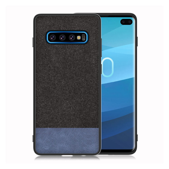 Samsung Galaxy S10 Plus cloth texture leather case - Black / Blue