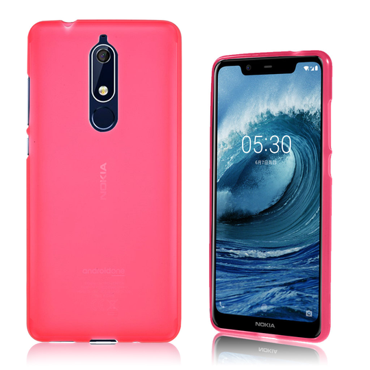 Nokia 5.1 Kaksipuolinen Matta Pintainen Joustava Muovinen Takasuoja Kuori - Punainen