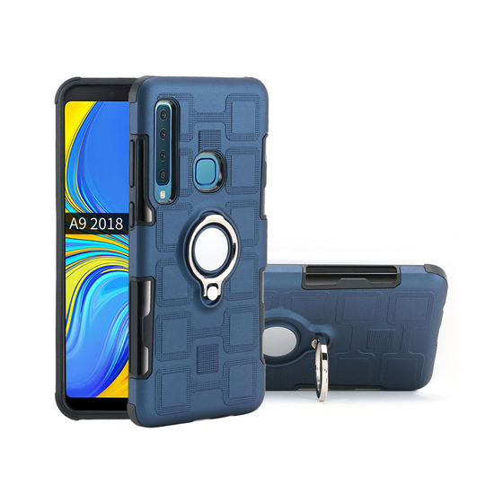 Samsung Galaxy A9 (2018) geometrinen kuosi hybrid suojakotelo - Tummansininen