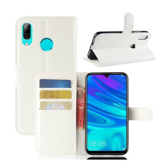 Huawei P30 Lite litsi nahkainen flip suojakotelo - Valkoinen