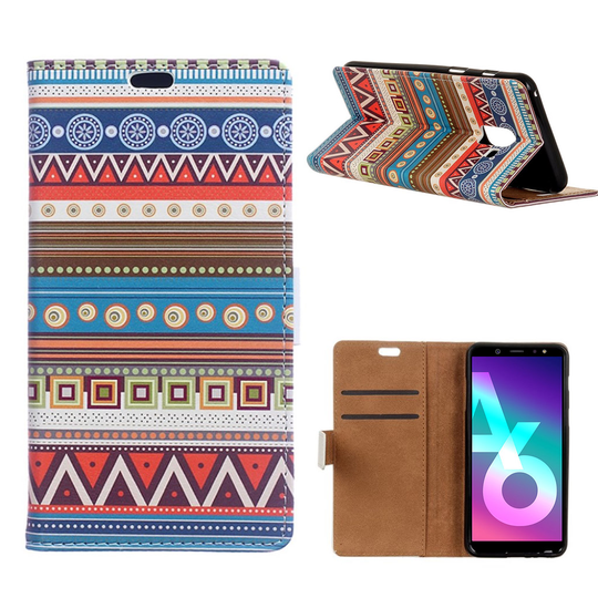 Samsung Galaxy A6 Kuviollinen Seisova Nahka Lompakko Kuori - Geometriset Kuvio Raidat