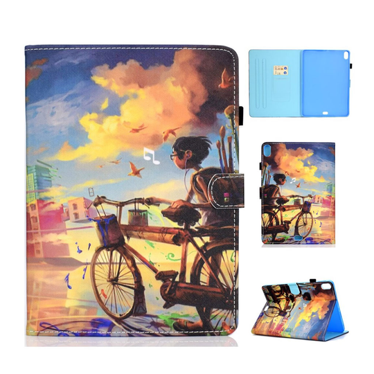 iPad Pro 11 inch (2018) kortti paikoilla varustettu kuviollinen synteetti nahkainen suojakotelo - Poika Polkupyörällä