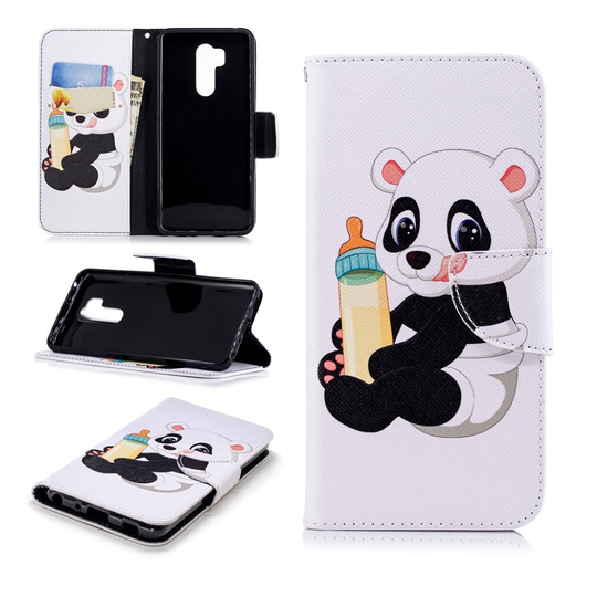 LG G7 ThinQ kuvioitu nahkainen suojakotelo - Panda Pitelee Pulloa