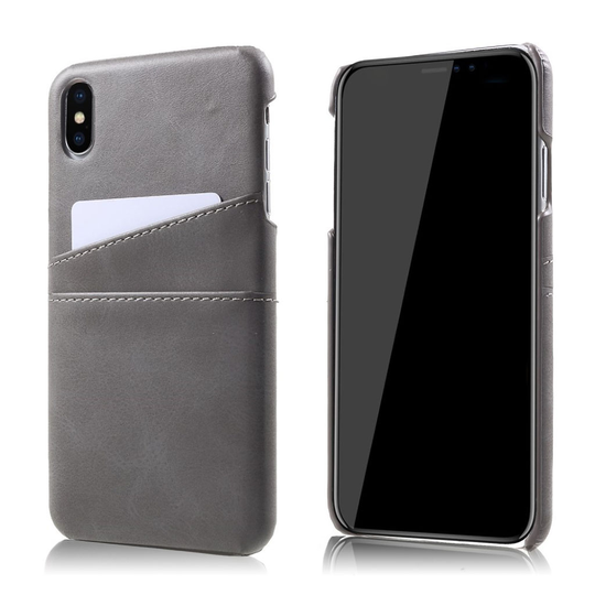 iPhone 9 Plus Synteetti Nahka Pinnoitettu Kova Muovi Suojakuori Korttipaikoilla - Harmaa
