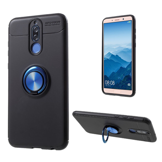 Huawei Mate 10 Lite Metallinen Sormirengas ja Magneetti Takasuoja Kuori - Musta /Sininen