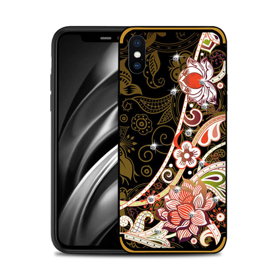 iPhone Xs Max NXE kukka kuviollinen silikooni muovinen takasuoja kuori missä tekojalokivet - Kelatinen