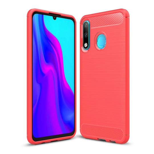 Huawei P30 Lite hiilikuitu pintainen harjattu suojakotelo - Punainen