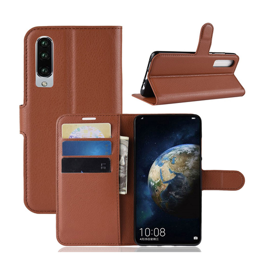 Huawei P30 litsi tuntuinen nahkainen flip Suojakotelo - Ruskea