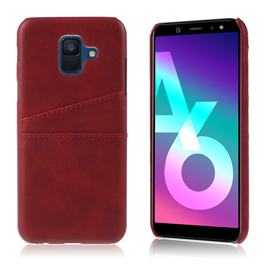 Samsung Galaxy A6 (2018) korttipaikoilla varustettu synteetti nahka pintainen muovi takasuoja kuori - Punainen