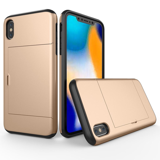 iPhone 9 Plus Hybriidi Matta Metalli Muovinen Takasuoja Kuori Kortti Paikalla - Kulta