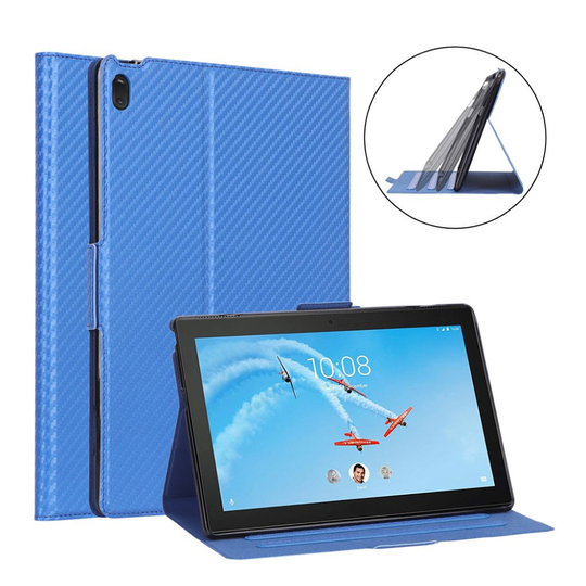 Lenovo Tab E10 carbon fiber leather case - Blue