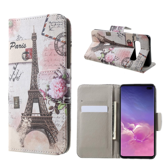 Samsung Galaxy S10 Plus risti pintainen nahkainen flip suojakotelo - Eiffel Torni