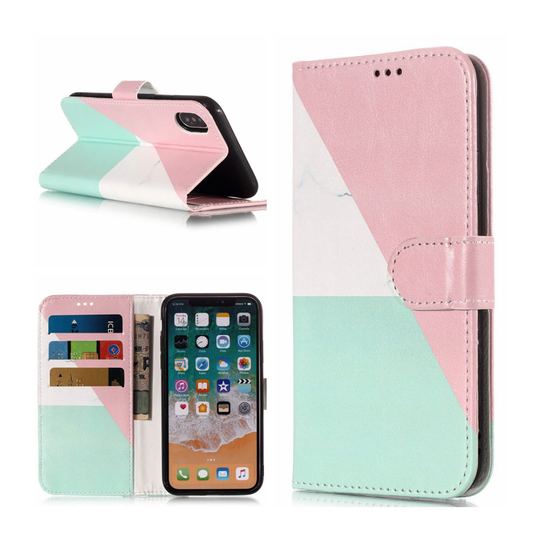 iPhone Xs Max kuviollinen synteetti nahkainen seisova lompakko suojakotelo - Geometrinen Kuvio