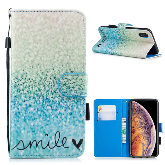 iPhone Xs Max kuviollinen synteetti nahkainen lompakko suojakotelo magneetti lukolla - Smile Teksti