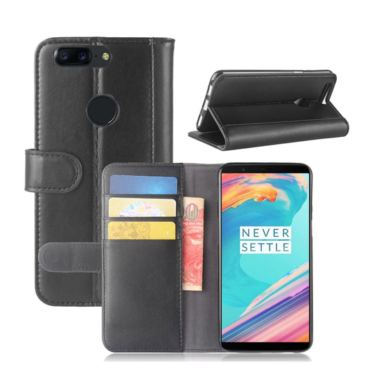 OnePlus 5T laadukas nahkakotelo - Musta