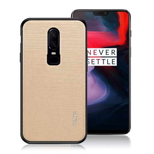 OnePlus 6 MOFI Bright Shields Sarja Ohut Muovi ja Pyyhekangas Pintainen Takasuoja Kuori - Kulta