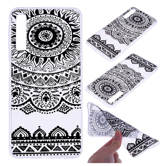 Samsung Galaxy A7 (2018) pehmeä ja joustava kuviollinen silikooni muovinen takasuoja kuori - Musta Mandala