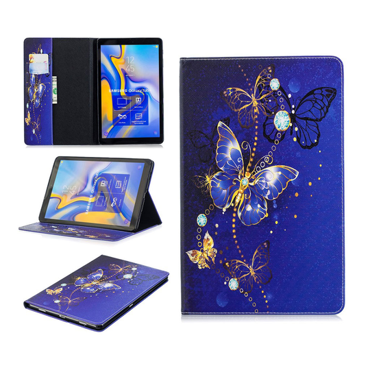 Samsung Galaxy Tab A 10.5 kuviollinen seisova mallinen synteetti nahkainen suojakotelo missä kortti paikat - Violetit Perhoset