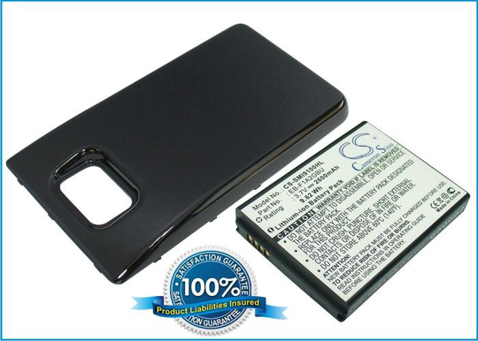 Samsung Galaxy S II Galaxy S2 GT-I9100 yhteensopiva akku laajennetulla takakannella 2600 mAh