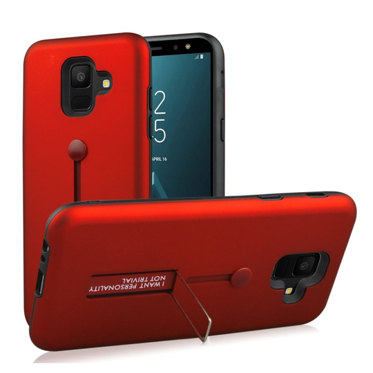 Samsung Galaxy A6 (2018) Silikooni Ja Muovi Hybriidi Takasuoja Kuori Jalkatuella - Punainen