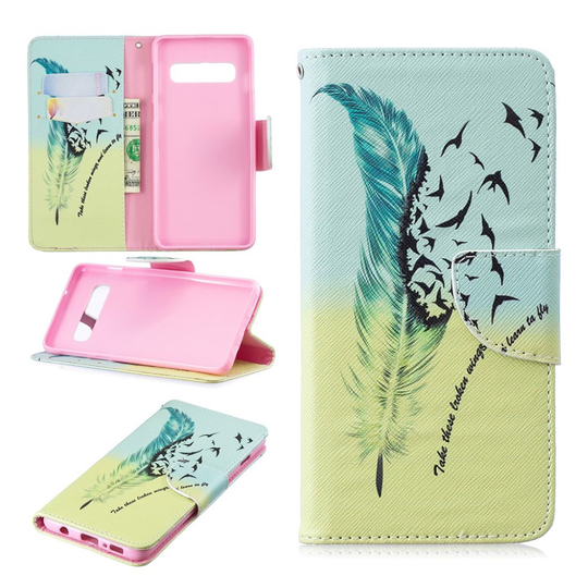 Samsung Galaxy S10 printtikuosi nahkainen flip suojakotelo - Höyhen