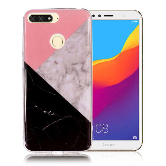 Huawei Honor 7A Marmori IMD Kuviollinen Pehmeä Muovinen Takasuoja Kuori - Pinkki/ Musta/ Harmaa