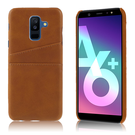Samsung Galaxy A6 Plus (2018) Kahdella korttipaikalla varustettu synteetti nahkainen suojakuori - Ruskea