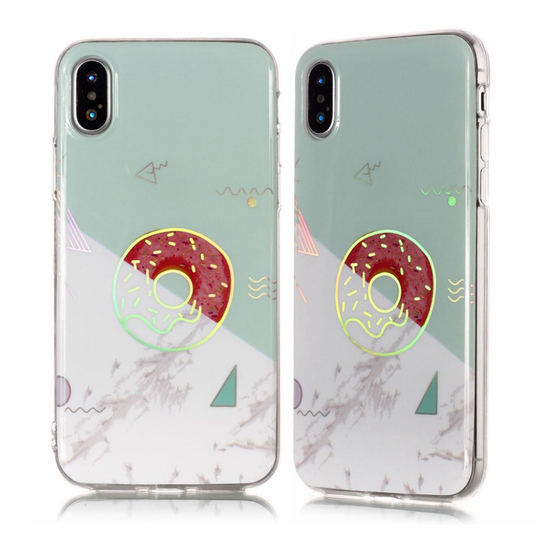 iPhone X Marmori Kuviollinen IMD Pehmeä TPU Takasuoja Kuori - Cyaani/ Valkoinen
