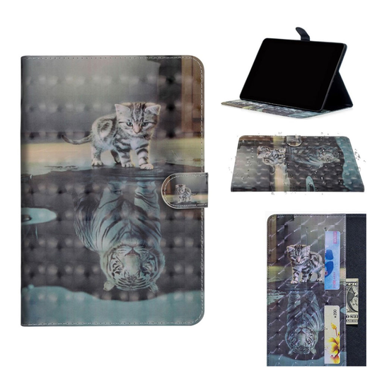 Samsung Galaxy Tab A 10.1 (2019) light spot décor leather case - Cat and Reflection in Water