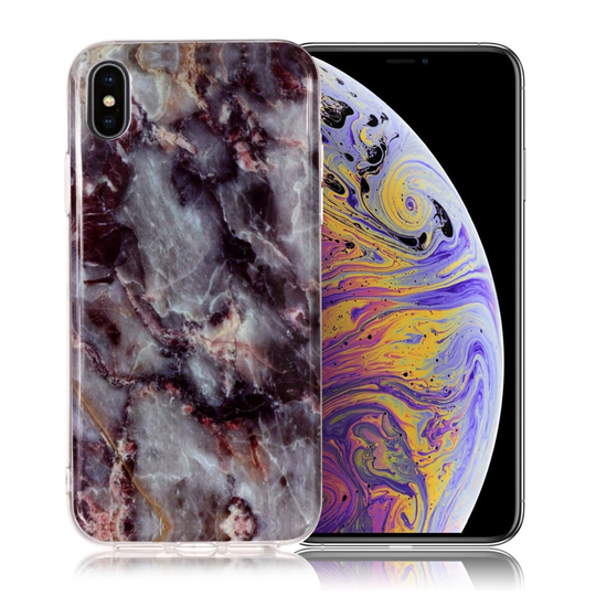 iPhone Xs Max IMD Marmori Kuviollinen Muovinen Takasuoja Kuori - Harmaa/ Musta