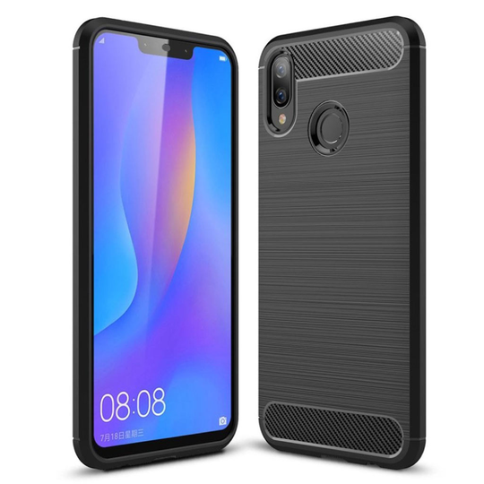 Huawei P Smart Plus hiilikuitu harjattu silikooni muovinen takasuoja kuori - Musta