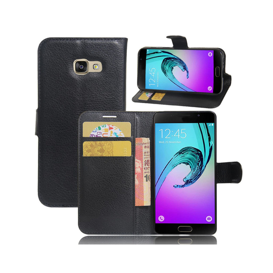 Samsung Galaxy A3 (2017) Litsi Pintainen Nahkakotelo Lompakko - Musta
