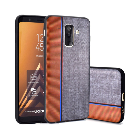 Samsung Galaxy A6 Plus (2018) farkku rakenne kuviollinen silikooni muovinen takasuoja kuori - Ruskea/ Harmaa