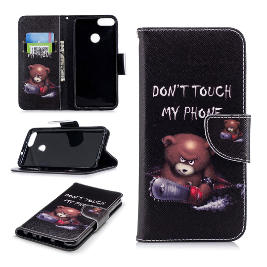 Huawei P Smart kuvioitu nahkainen flip suojakotelo - Nalle ja Do not Touch My Phone