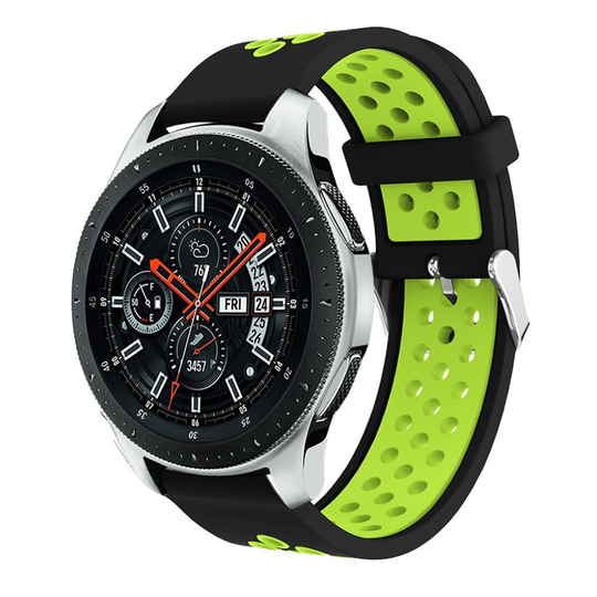 Samsung Galaxy Watch (46mm) ontto kaksisävyinen silikooni muovinen kellon vaihto ranneke - Musta/ Vihreä
