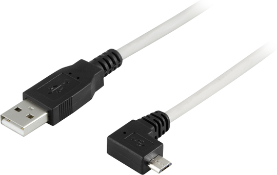 USB 2.0 Kaapeli A Uros - Kulma Oikealle B Uros, 5-pin, 2m, Harmaa/musta