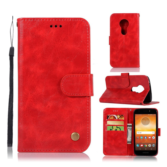 Motorola Moto E5 Play Vintage Synteetti Nhaka Lompakko Suojakotelo - Punainen
