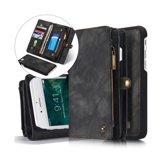 Caseme Phone 7 Plus / 8 Plus Monitaskuinen Haljasnahka Kotelo - Harmaa