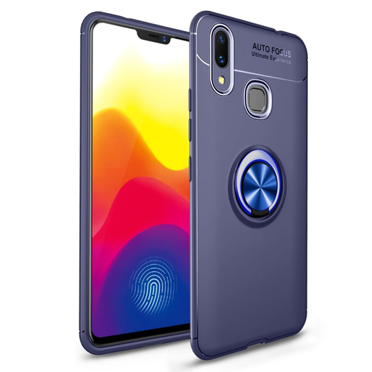 Huawei P Smart Plus silikooni muovinen pehmeä takasuoja kuori sormirenkaalla - Sininen