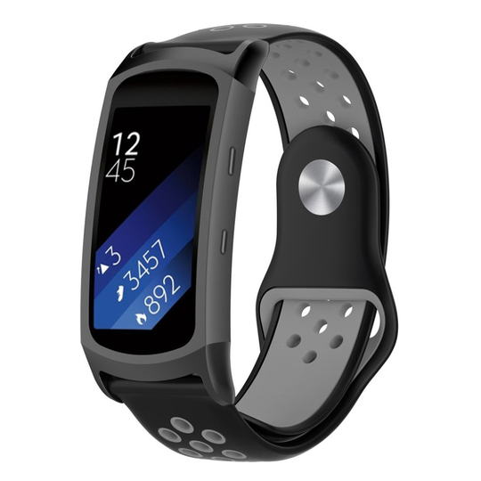 Samsung Gear Fit2 Pro kaksivärinen pehmeä silikoni kellon ranneke hihna - Musta / Harmaa