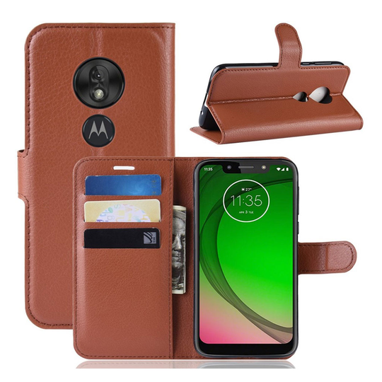Motorola Moto G7 Play litsi nahkainen suojakotelo - Ruskea