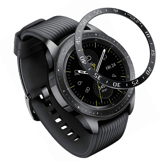 Samsung Galaxy Watch (42mm) stainless steel bezel - Black Ring White Text