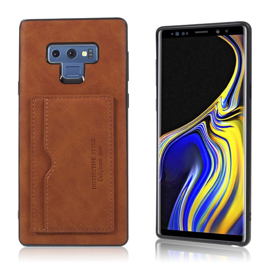 Samsung Galaxy Note9 Retro Tyylinen Synteetti Nahkainen Takasuoja Kuori Kortti Paikalla - Ruskea