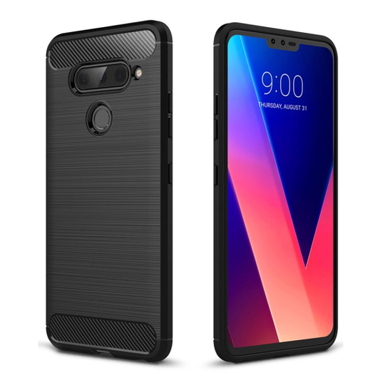 LG V40 ThinQ hiilikuitu harjattu suojakotelo - Musta