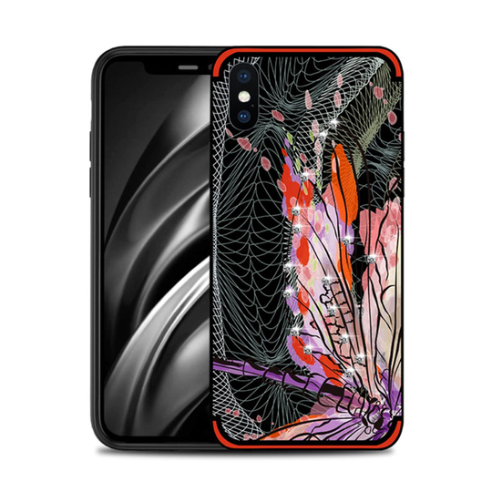 iPhone Xs Max NXE sudenkorento kuviollinen silikooni muovinen takasuoja kuori missä tekojalokivet - Punainen